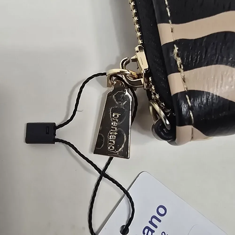 Brentano RFID blocking Single Zip Wristlet Wallet In Zebra 8” x 4” New